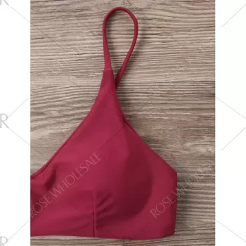 Lace Overlay Spaghetti Strap Lattice Cut Bikini - Wine Red