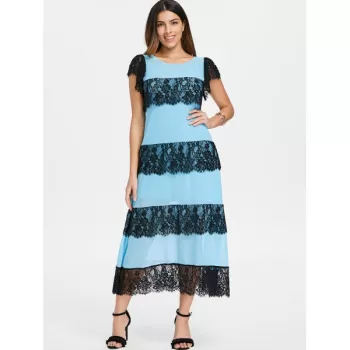 ace Panel Chiffon Midi Dress with Cami Dress - Day Sky Blue