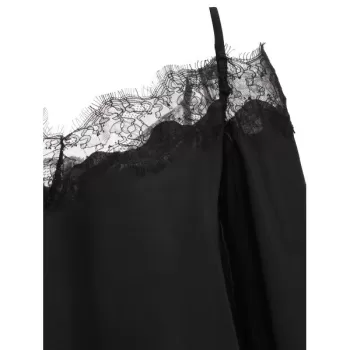 Lace Panel Cold houlder Long leeves Blouse - Black