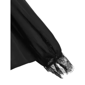 Lace Panel Cold houlder Long leeves Blouse - Black