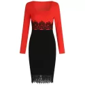 Lace Panel Color Block Bodycon Dress -