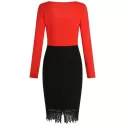 Lace Panel Color Block Bodycon Dress -