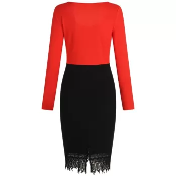 Lace Panel Color Block Bodycon Dress -