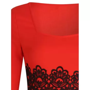 Lace Panel Color Block Bodycon Dress -