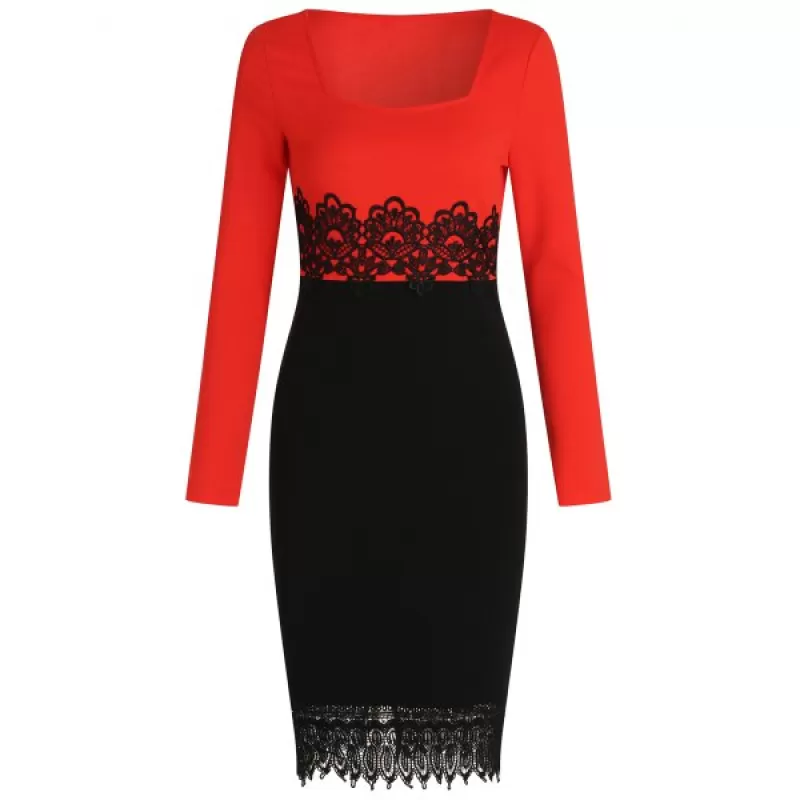 Lace Panel Color Block Bodycon Dress -