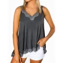 Lace Panel Cutout Casual Tank Top - Cloudy Gray