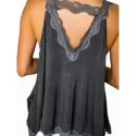 Lace Panel Cutout Casual Tank Top - Cloudy Gray