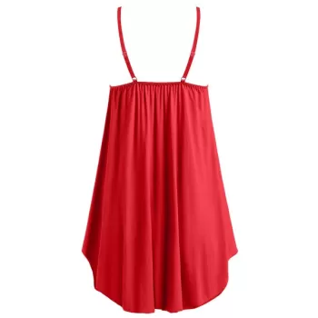 Lace Panel Empire Waist Babydoll Set - Lava Red