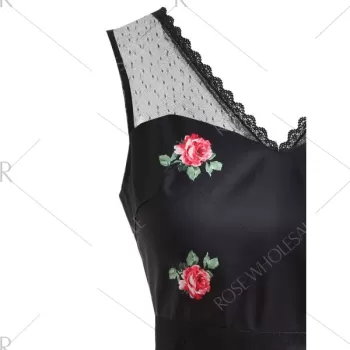 Lace Panel Floral Fit and Flare Dress -