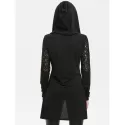 Lace Panel Hooded Longline T-shirt - Black