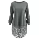 Lace Panel Hooded T-shirt - Gray