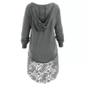 Lace Panel Hooded T-shirt - Gray