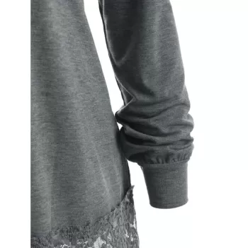 Lace Panel Hooded T-shirt - Gray