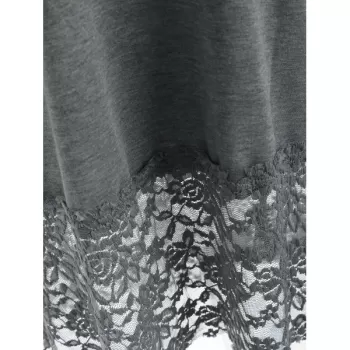 Lace Panel Hooded T-shirt - Gray