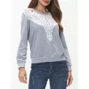 Lace Panel Long Sleeve Sweatshirt - Light Gray