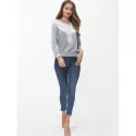 Lace Panel Long Sleeve Sweatshirt - Light Gray