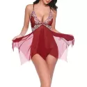 Lace Panel esh Handkerchief Babydoll with G-string - Red Wine