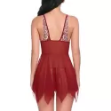 Lace Panel esh Handkerchief Babydoll with G-string - Red Wine