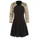 Lace Panel Round Collar A Line Dress - Black