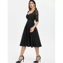 Lace Panel Ruched Bust Little Black Dress - Black