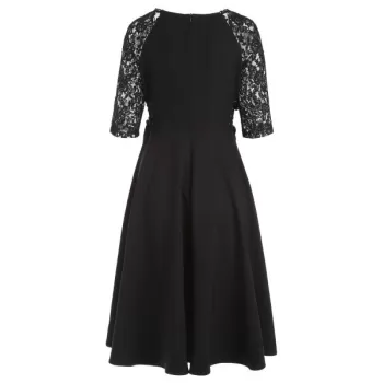 Lace Panel Ruched Bust Little Black Dress - Black