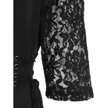Lace Panel Ruched Bust Little Black Dress - Black
