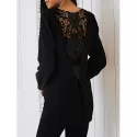 Lace Patchwork urplice Blouse - Black