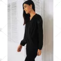 Lace Patchwork urplice Blouse - Black