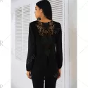 Lace Patchwork urplice Blouse - Black