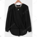 Lace Patchwork urplice Blouse - Black