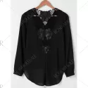 Lace Patchwork urplice Blouse - Black