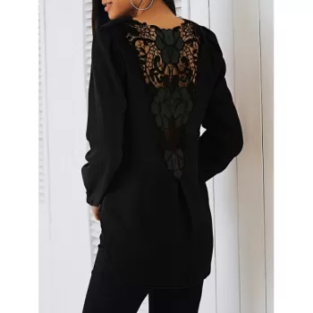 Lace Patchwork urplice Blouse - Black