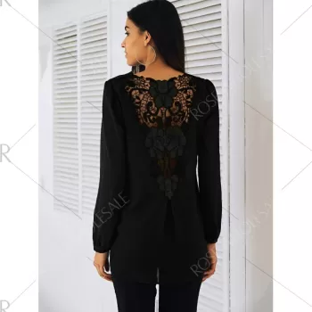 Lace Patchwork urplice Blouse - Black