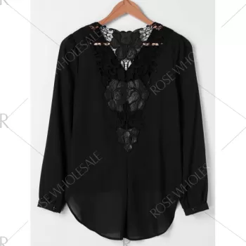 Lace Patchwork urplice Blouse - Black
