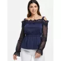 Lace leeve Elastic Waist Blouse - Midnight Blue