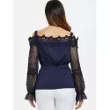 Lace leeve Elastic Waist Blouse - Midnight Blue