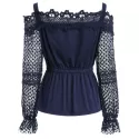 Lace leeve Elastic Waist Blouse - Midnight Blue