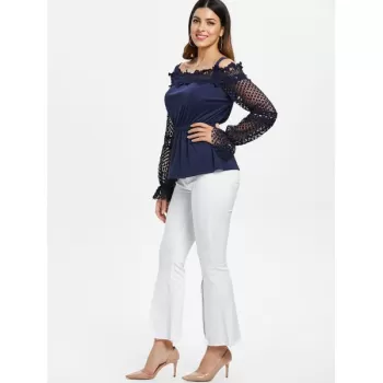 Lace leeve Elastic Waist Blouse - Midnight Blue