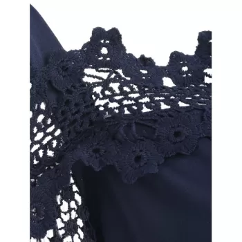 Lace leeve Elastic Waist Blouse - Midnight Blue
