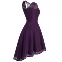 Lace leeveless Dip Hem Party Dress - Dark Orchid