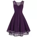 Lace leeveless Dip Hem Party Dress - Dark Orchid