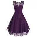 Lace leeveless Dip Hem Party Dress - Dark Orchid