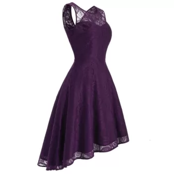 Lace leeveless Dip Hem Party Dress - Dark Orchid