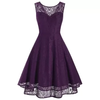 Lace leeveless Dip Hem Party Dress - Dark Orchid