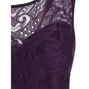 Lace leeveless Dip Hem Party Dress - Dark Orchid