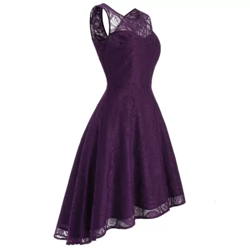 Lace leeveless Dip Hem Party Dress - Dark Orchid