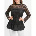Lace Spliced Long Blouse - Black
