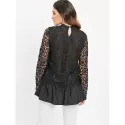 Lace Spliced Long Blouse - Black