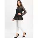 Lace Spliced Long Blouse - Black