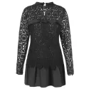 Lace Spliced Long Blouse - Black